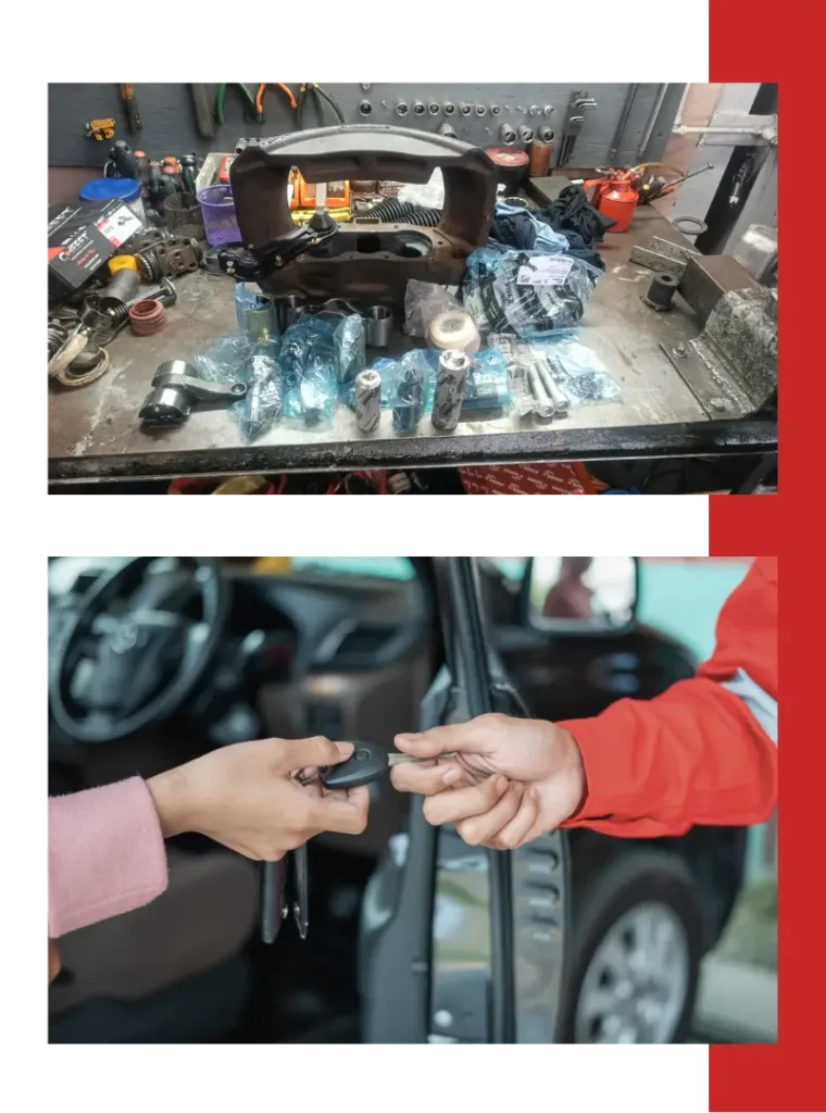 Handing over keys to mechanic